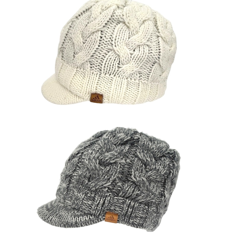 Adidas ClimaWarm Womens Cable Knit Visor Beanie Hat Lot Gray Ivory